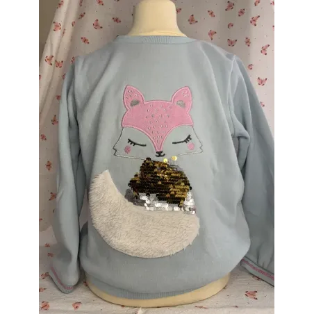 Sweat bleu ciel avec renard seguins - Fille 6 ans