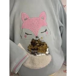 Sweat bleu ciel avec renard seguins - Fille 6 ans