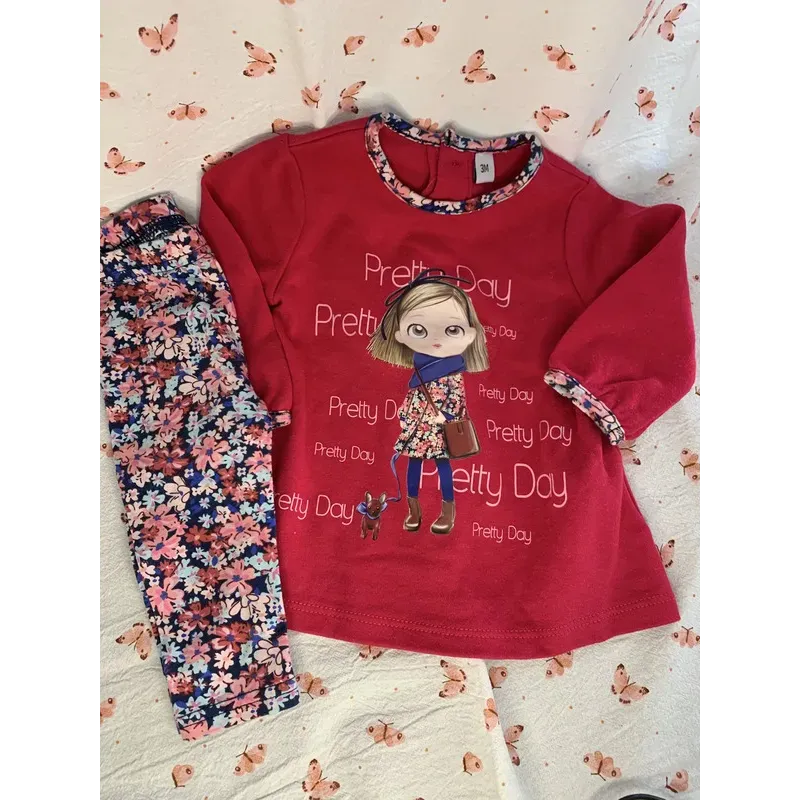 Ensemble ML + Legging fleurs - Fille 3 mois