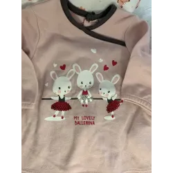 T-shirt ML rose avec lapins - Fille 3 mois