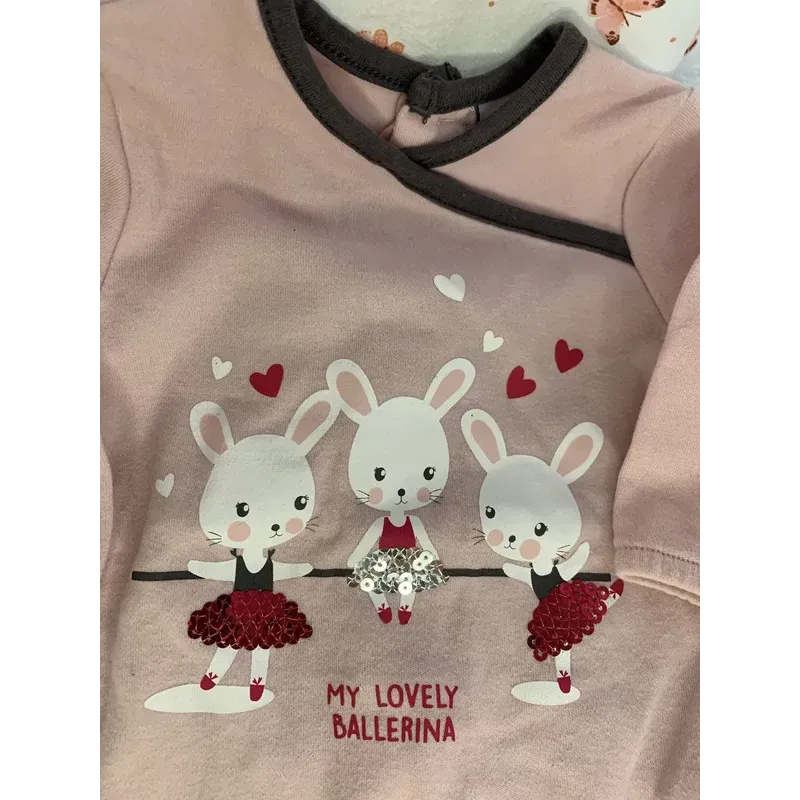 T-shirt ML rose avec lapins - Fille 3 mois