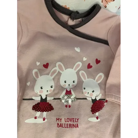 T-shirt ML rose avec lapins - Fille 3 mois